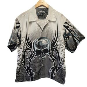 Vintage‎ Steve & Barry Club Shirt Button Up Skull Authentic Lounge Wear LARGE